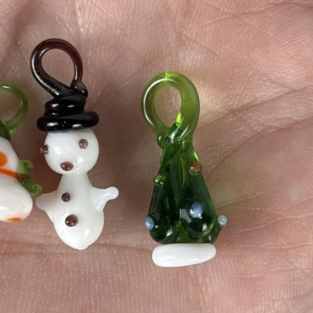 4 Miniature Glass Christmas Blown Grass Charms Ornaments Dollhouse Decor
